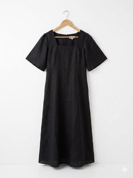 The Black Cotton Linen Panel Dress