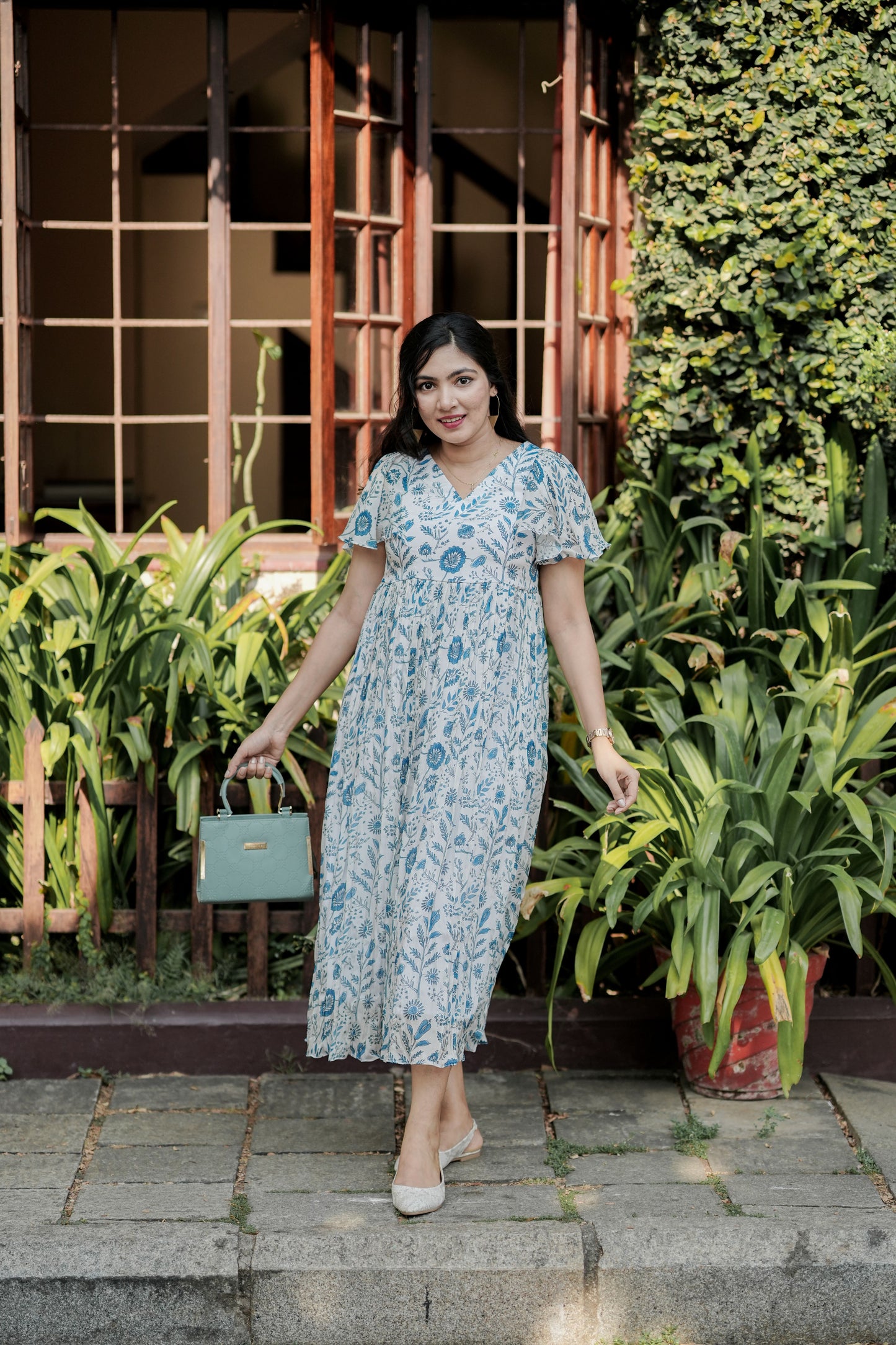 Blue Printed Chinon Dress