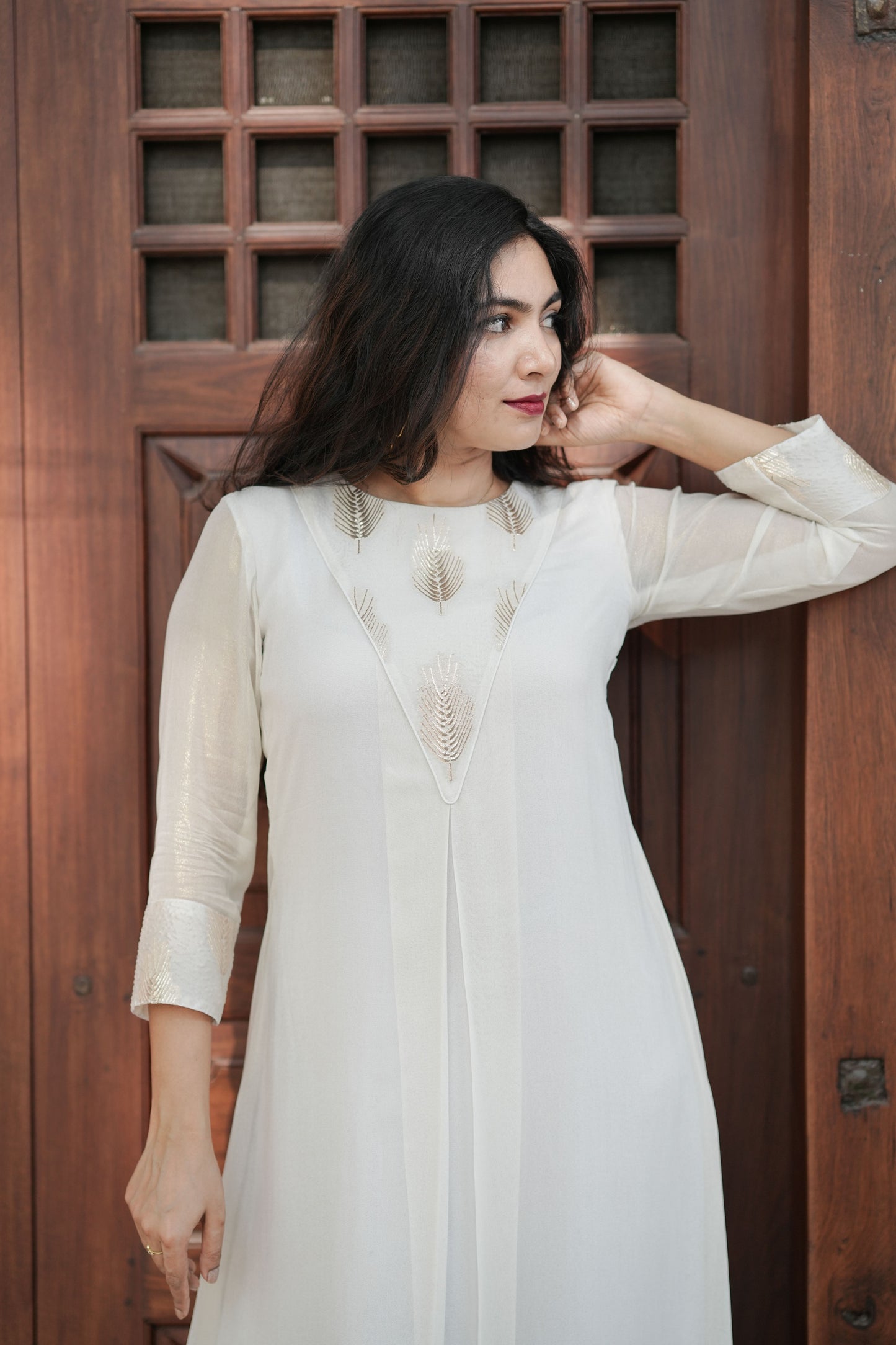 White Shimmer Georgete Partwear Dress