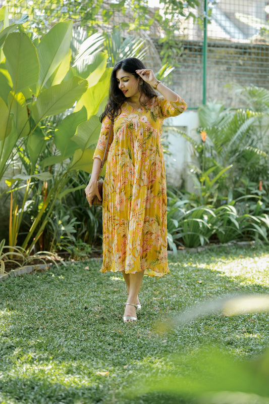 Yellow Chinnon Alia Cut Dress
