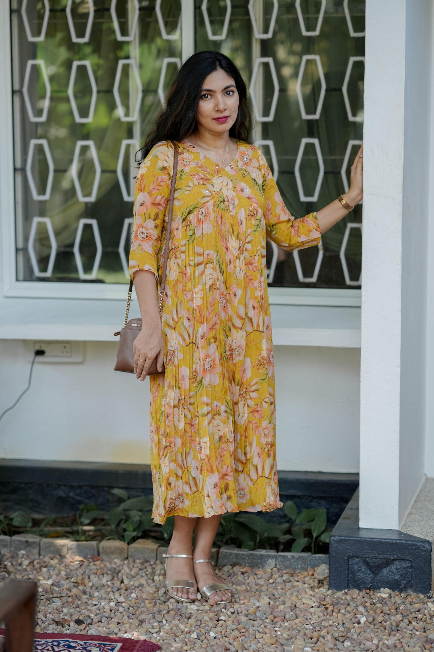 Yellow Chinnon Alia Cut Dress