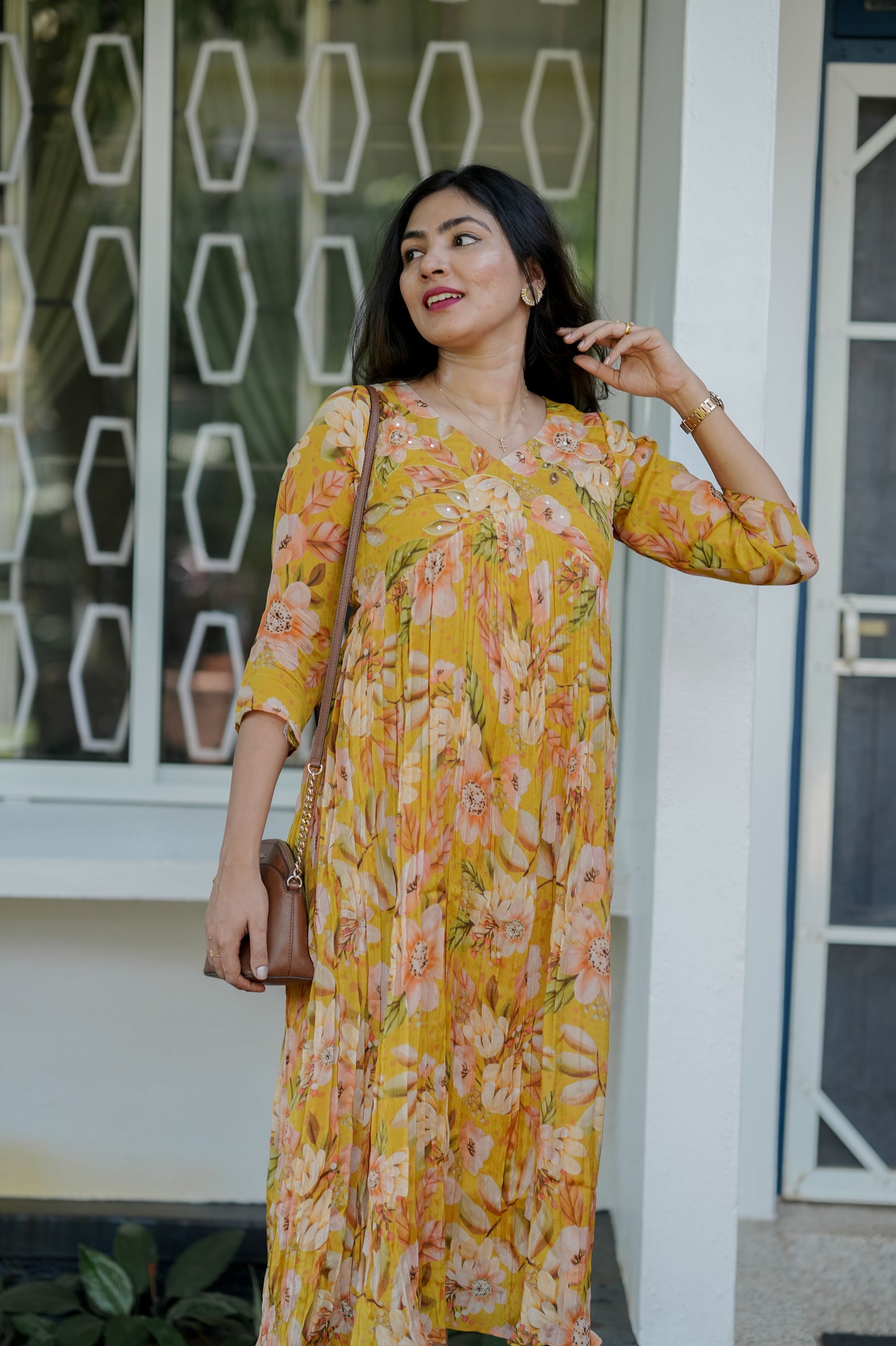 Yellow Chinnon Alia Cut Dress