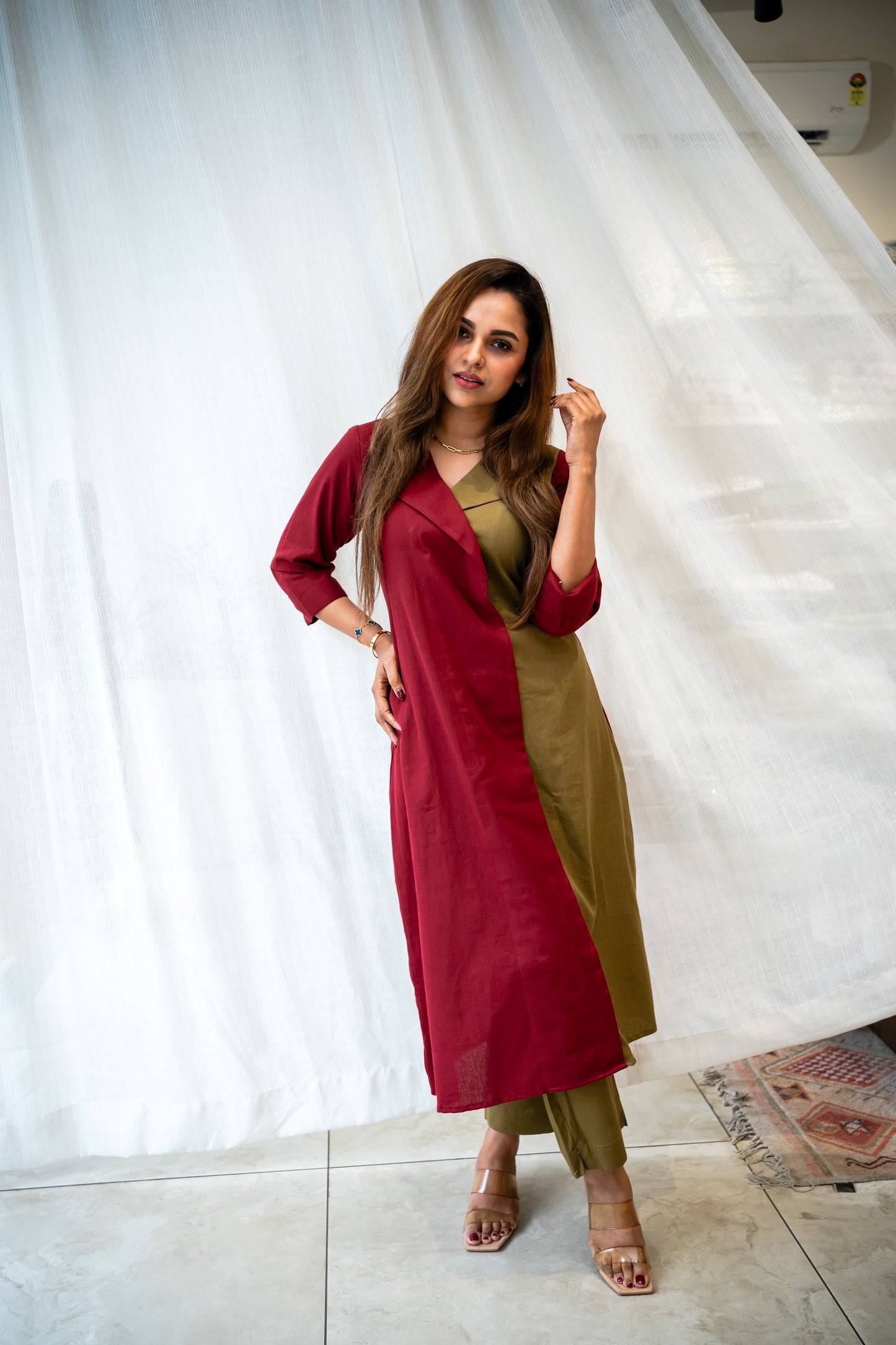 Maroon Cotton Linen Co-Ord Set