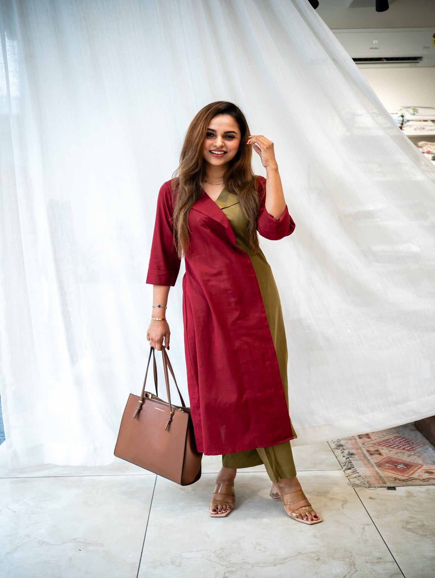 Maroon Cotton Linen Co-Ord Set