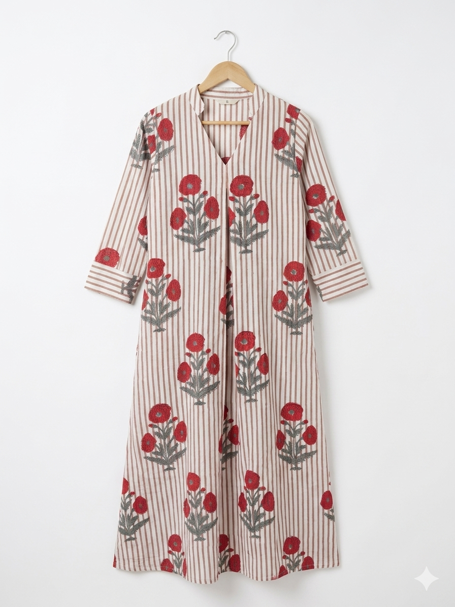 Cindia Handblock Shirt Dress