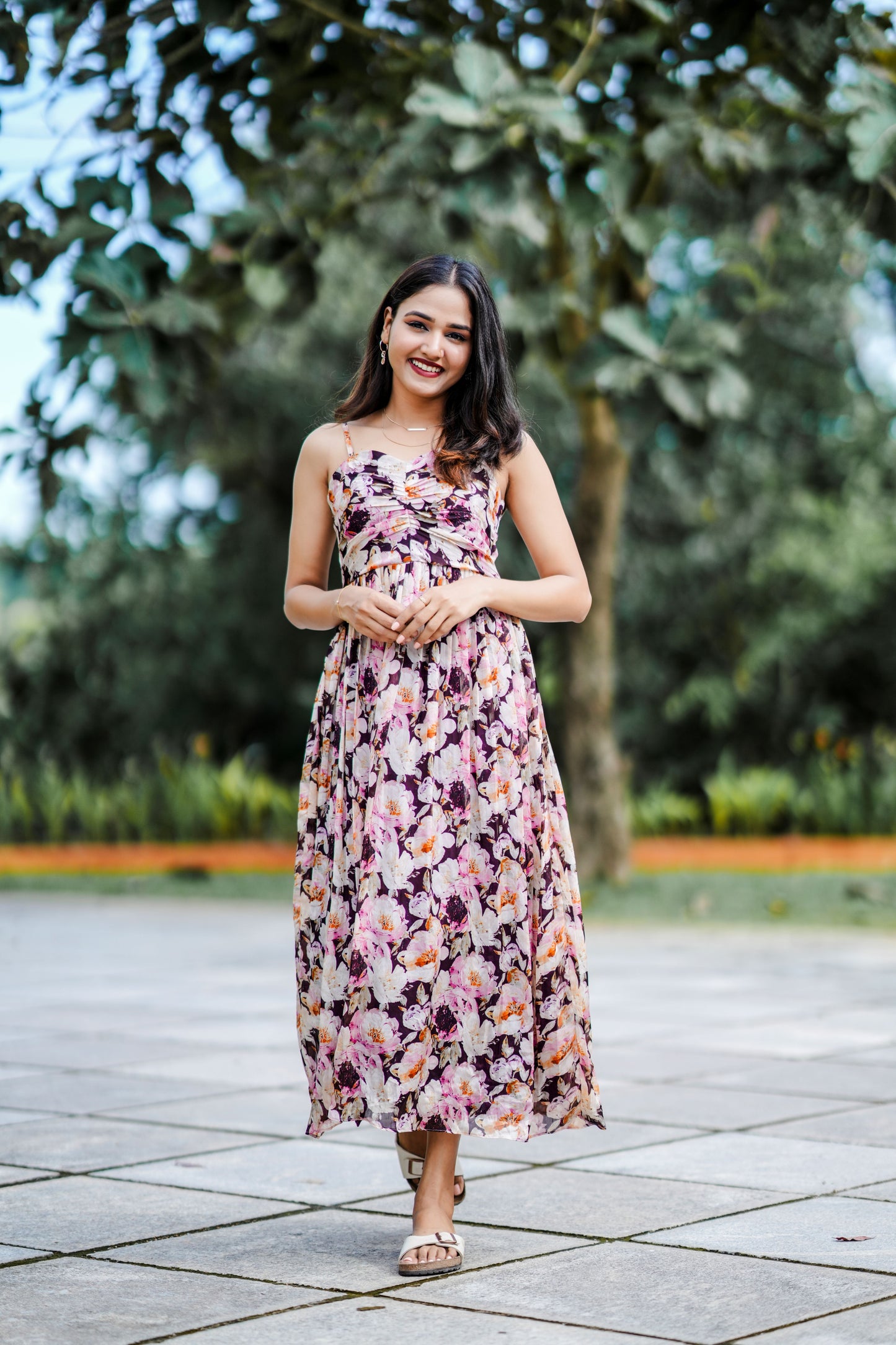 Organza Wine Color Strap Dress