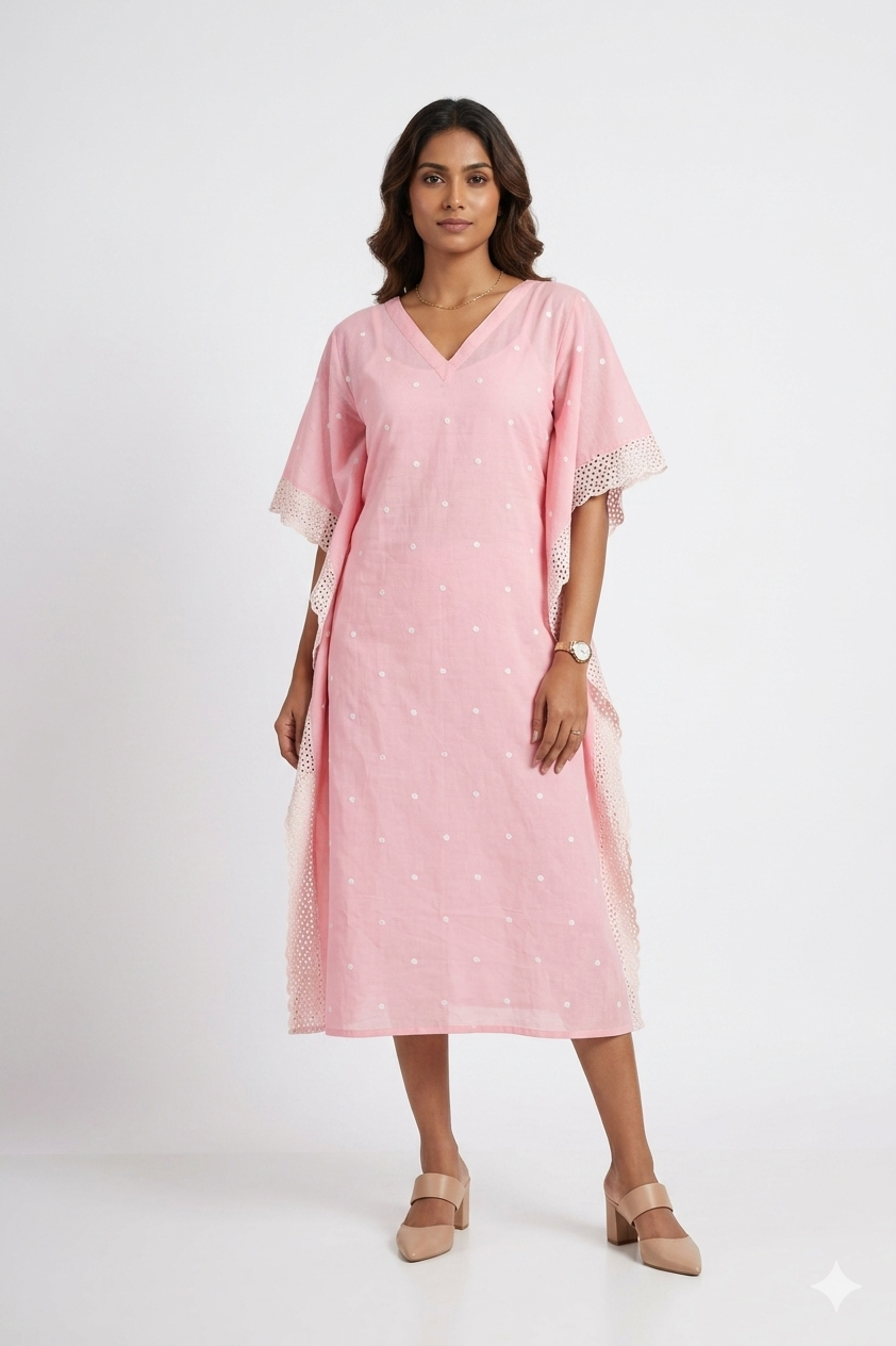 Pink Mulcotton Kaftan Dress