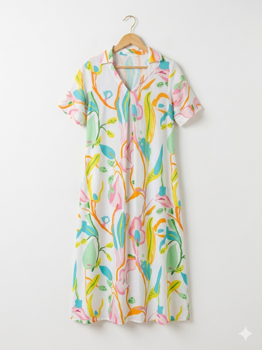 Marbled Rayon Shirt Dress