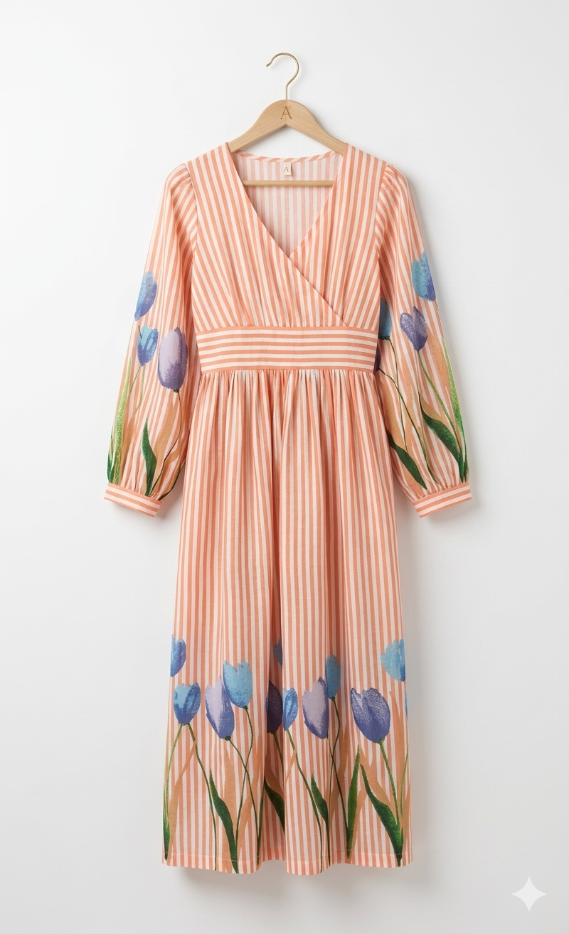 Peach Digital Print Dress