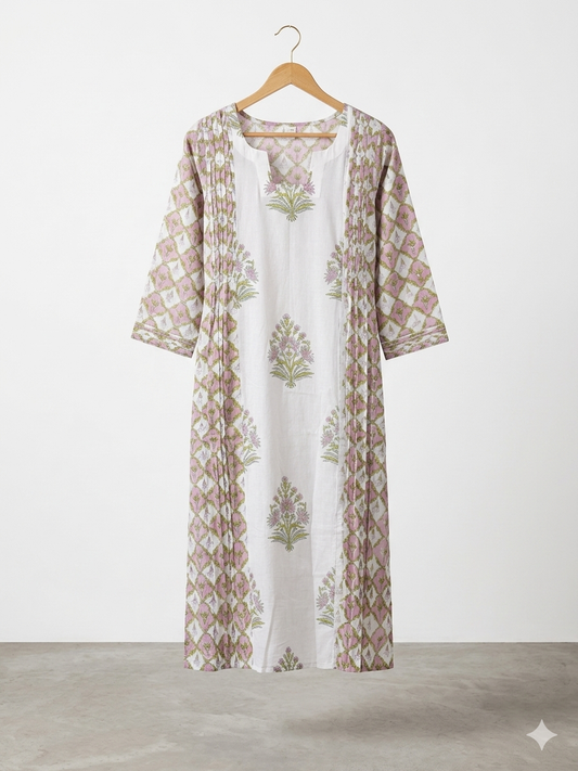 Sanganeri Bloom Pintuck Dress