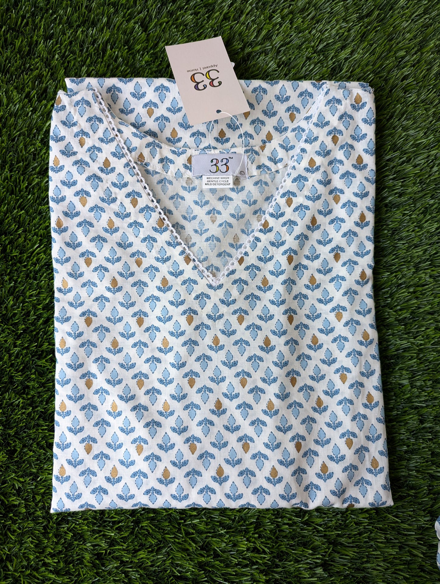 White and Blue Cotton Co-Ord Set