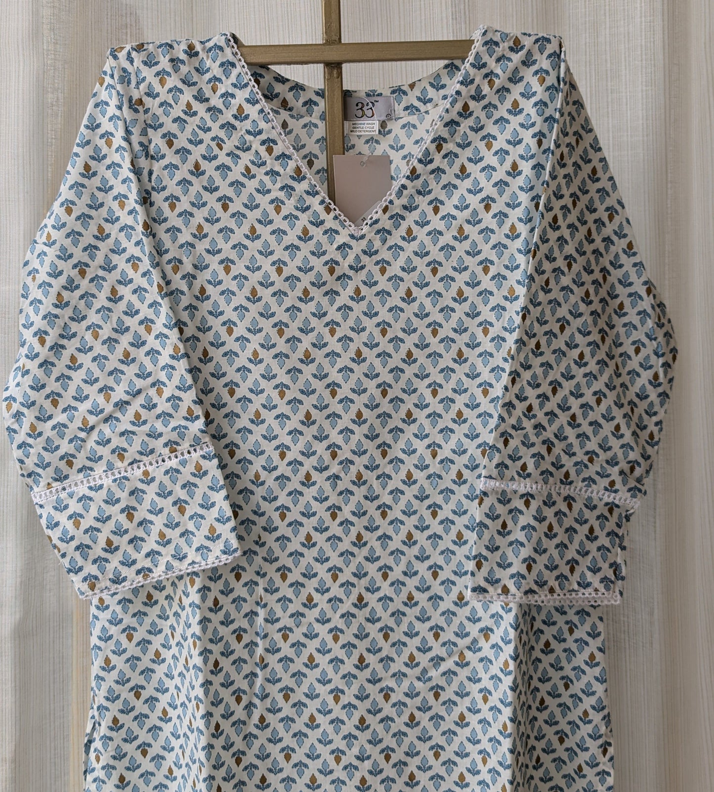 White and Blue Cotton Co-Ord Set