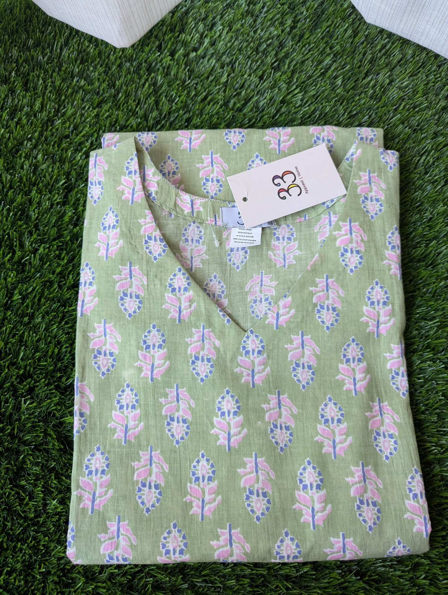 Pista Green Cotton Kurti