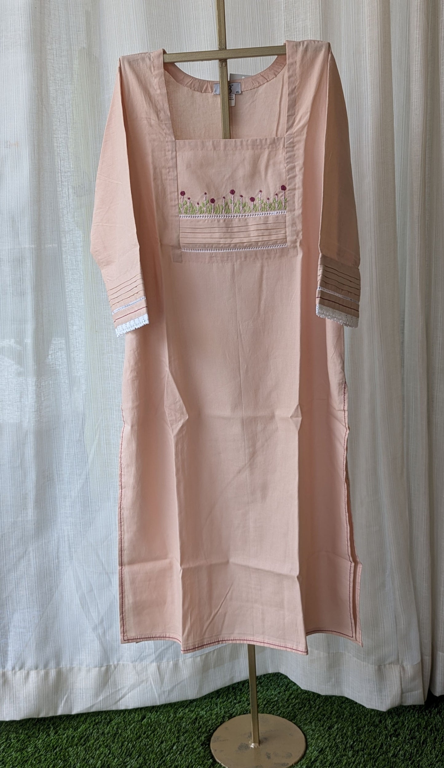 Pink Cotton Embr +Running Kurti