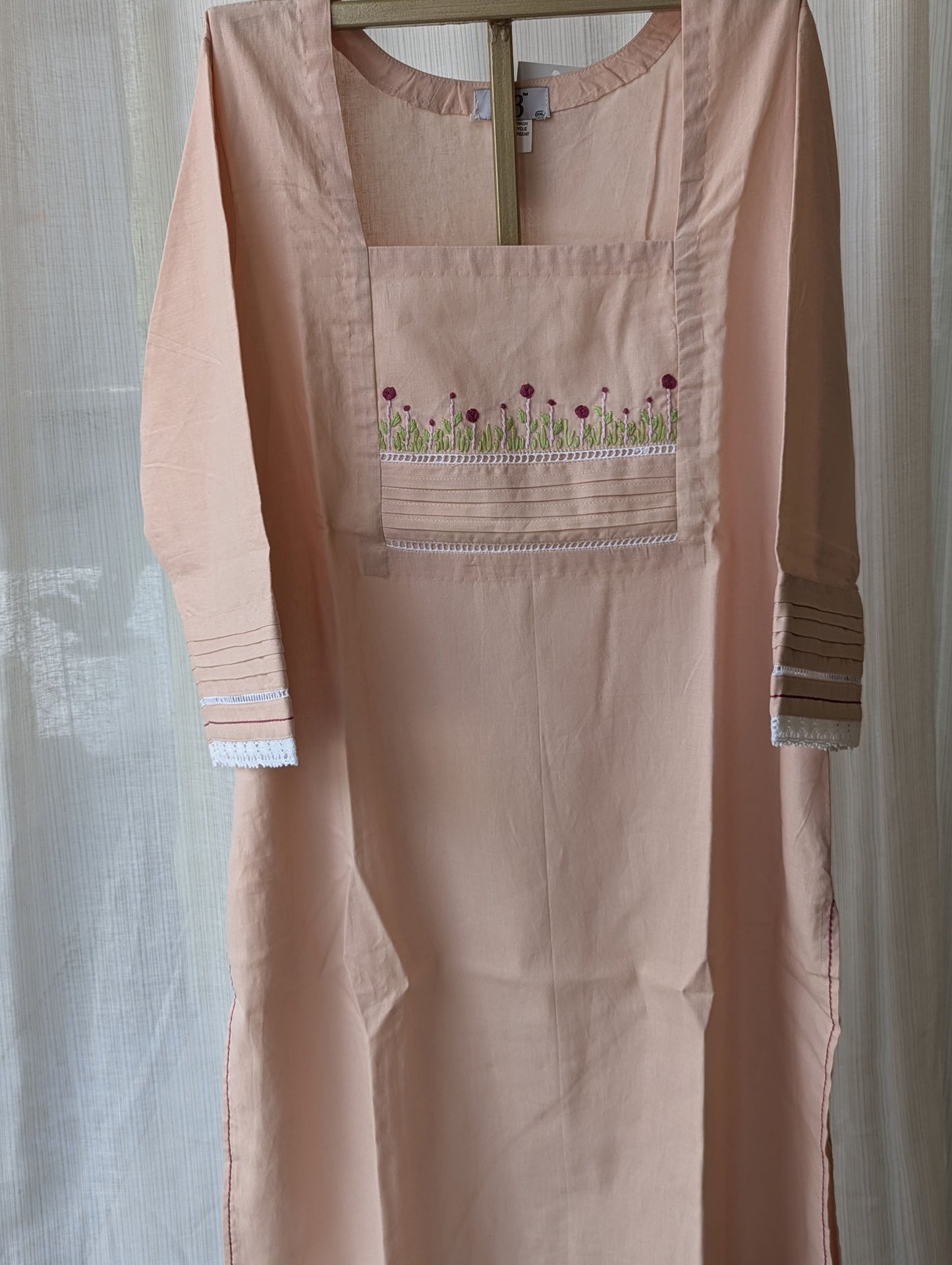 Pink Cotton Embr +Running Kurti