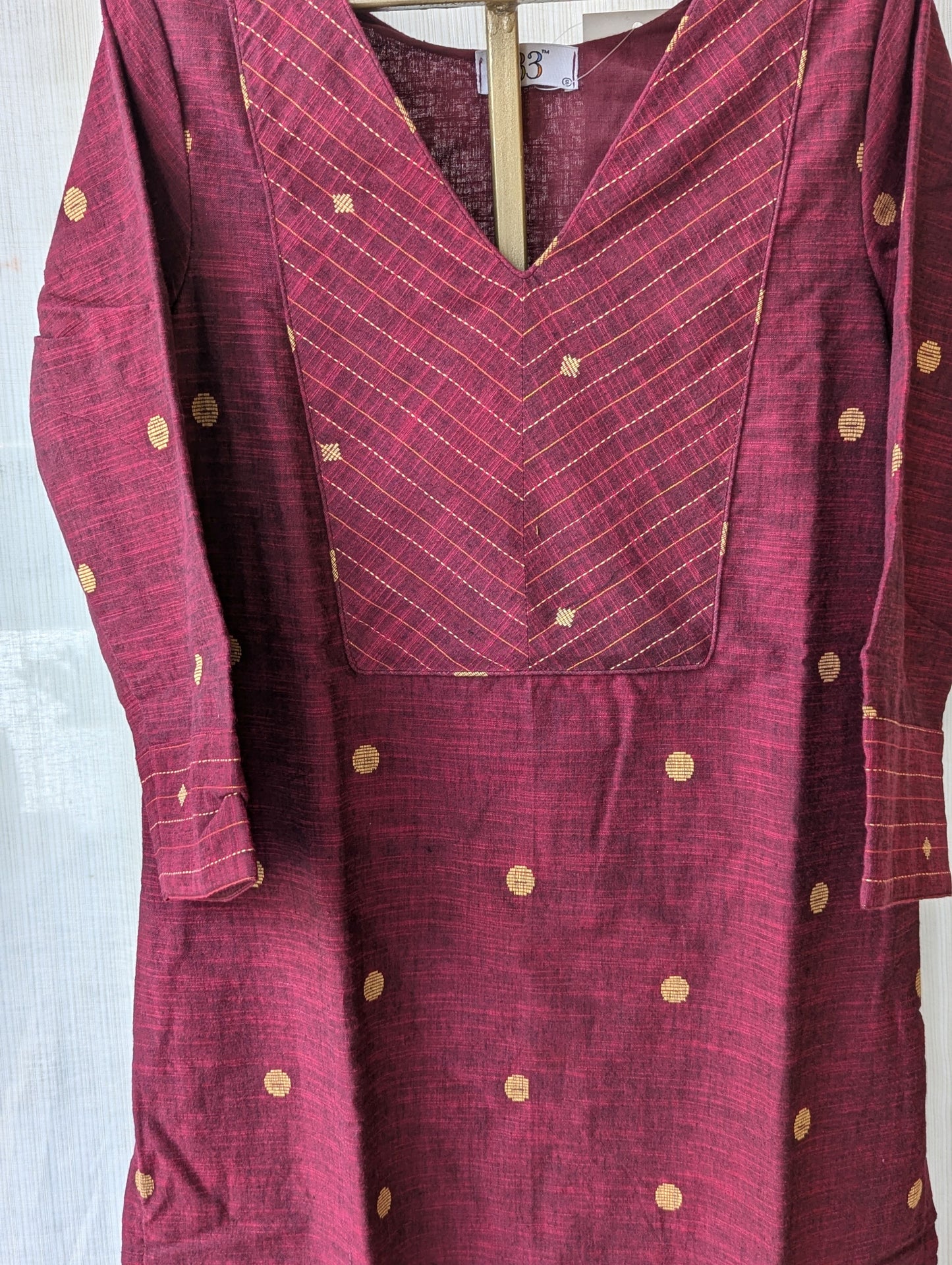 Maroon Butta Handloom Cotton Kurti