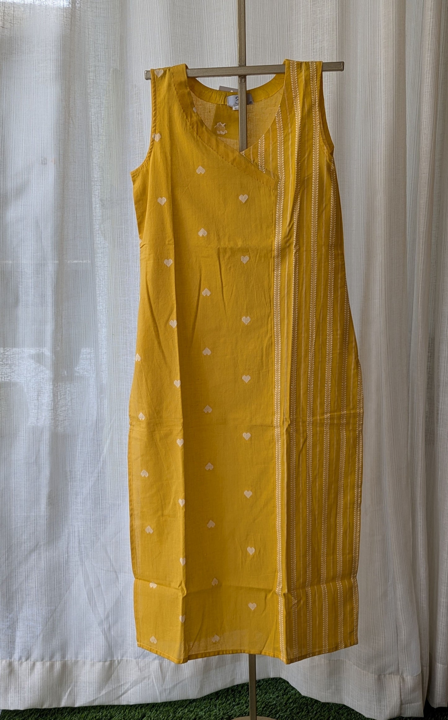 Yellow Handloom Cotton Sleeveless Dress