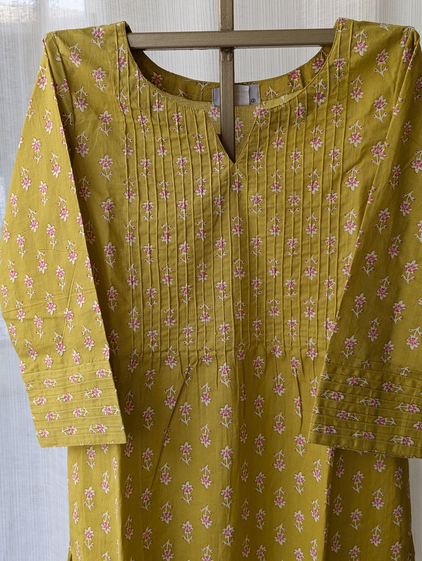 Mustard Yellow Pintuck Kurti
