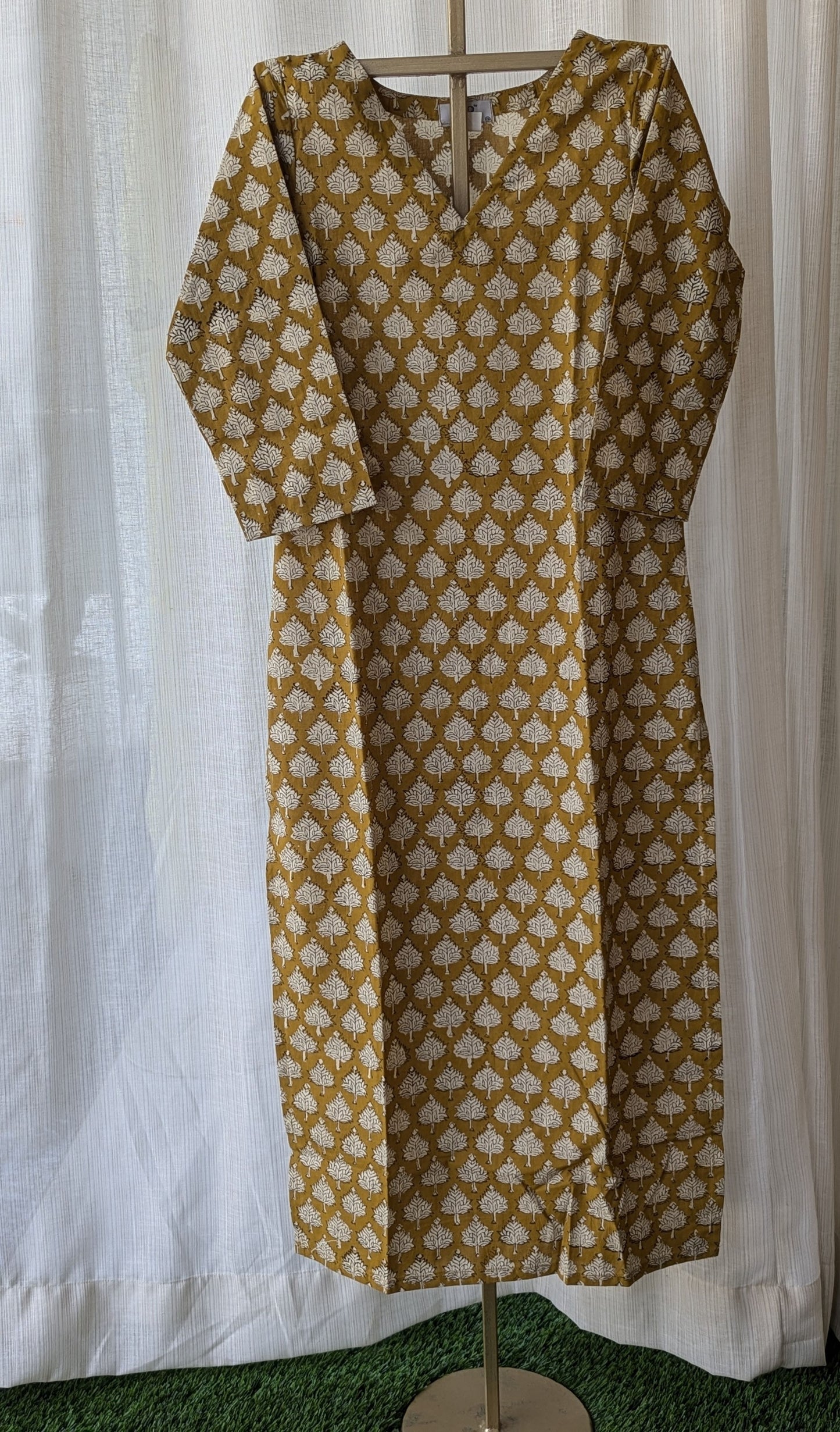 Mustard Yellow Block Print kurti