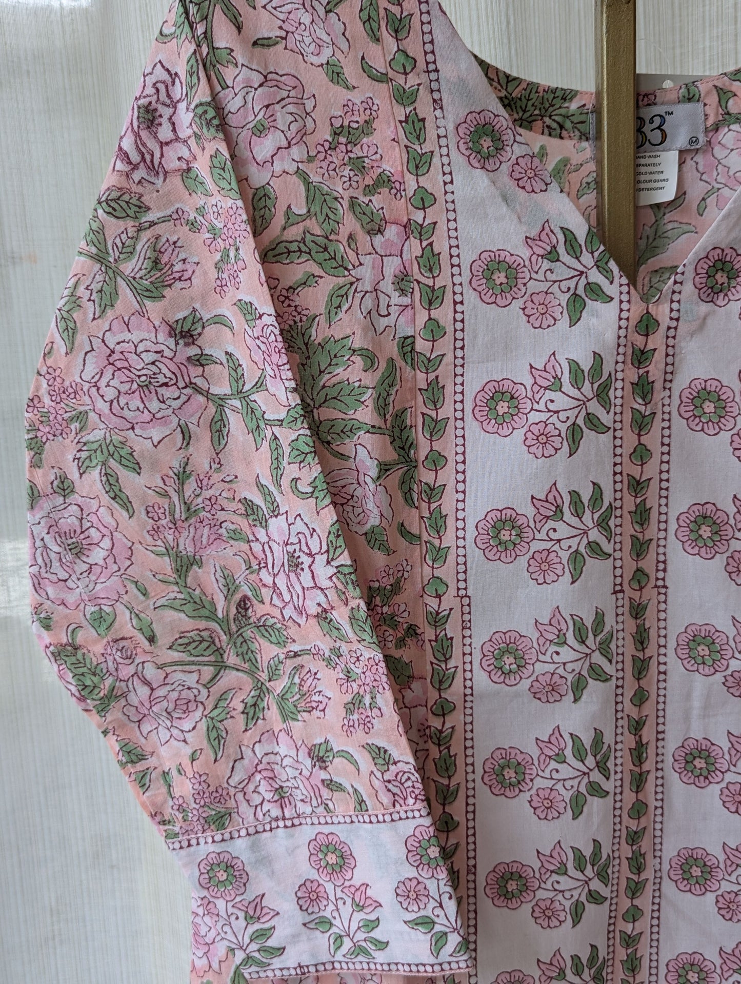 Pink And White Floral Cotton Kurti
