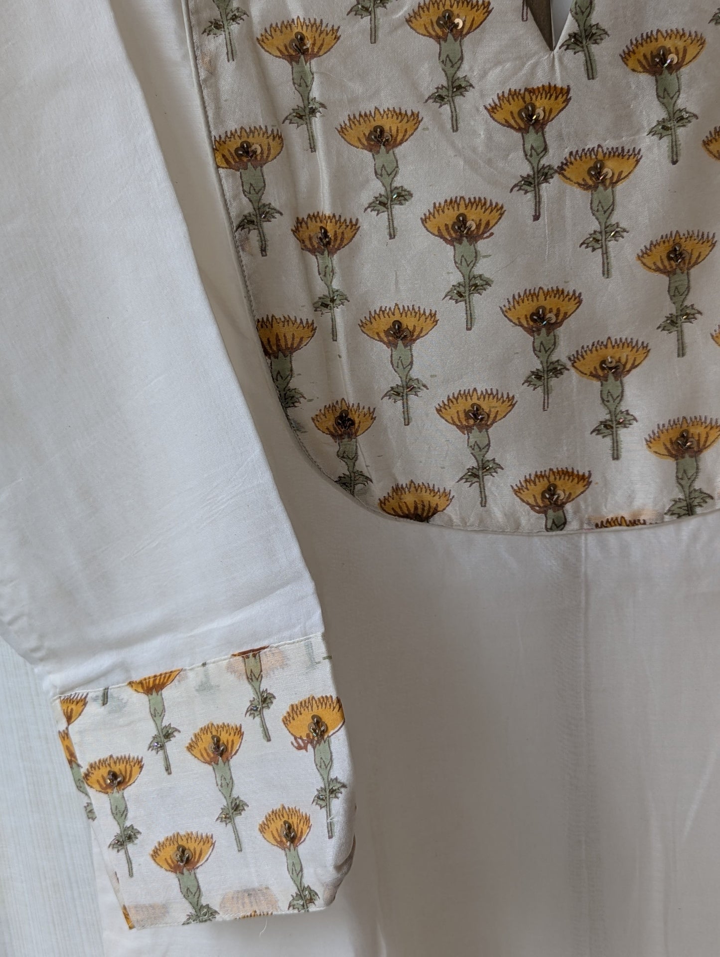 Off white Chanderi Yellow Highlights