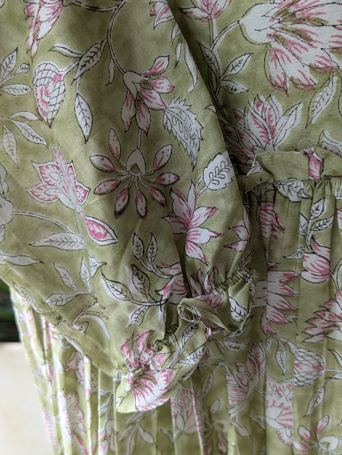 Green And Pink Floral Chanderi Dress