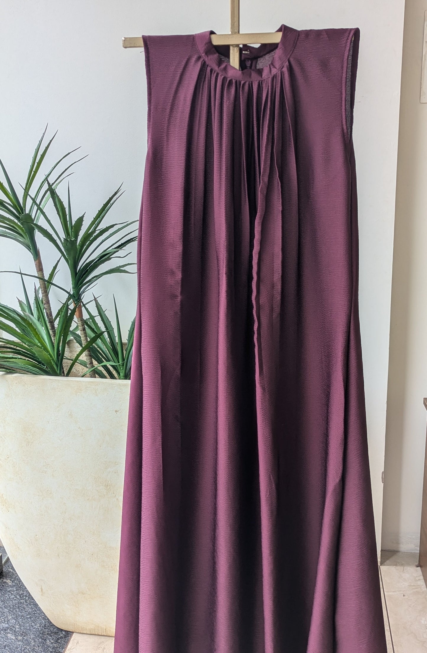 Wine Color Crushed Satin Aline Dress
