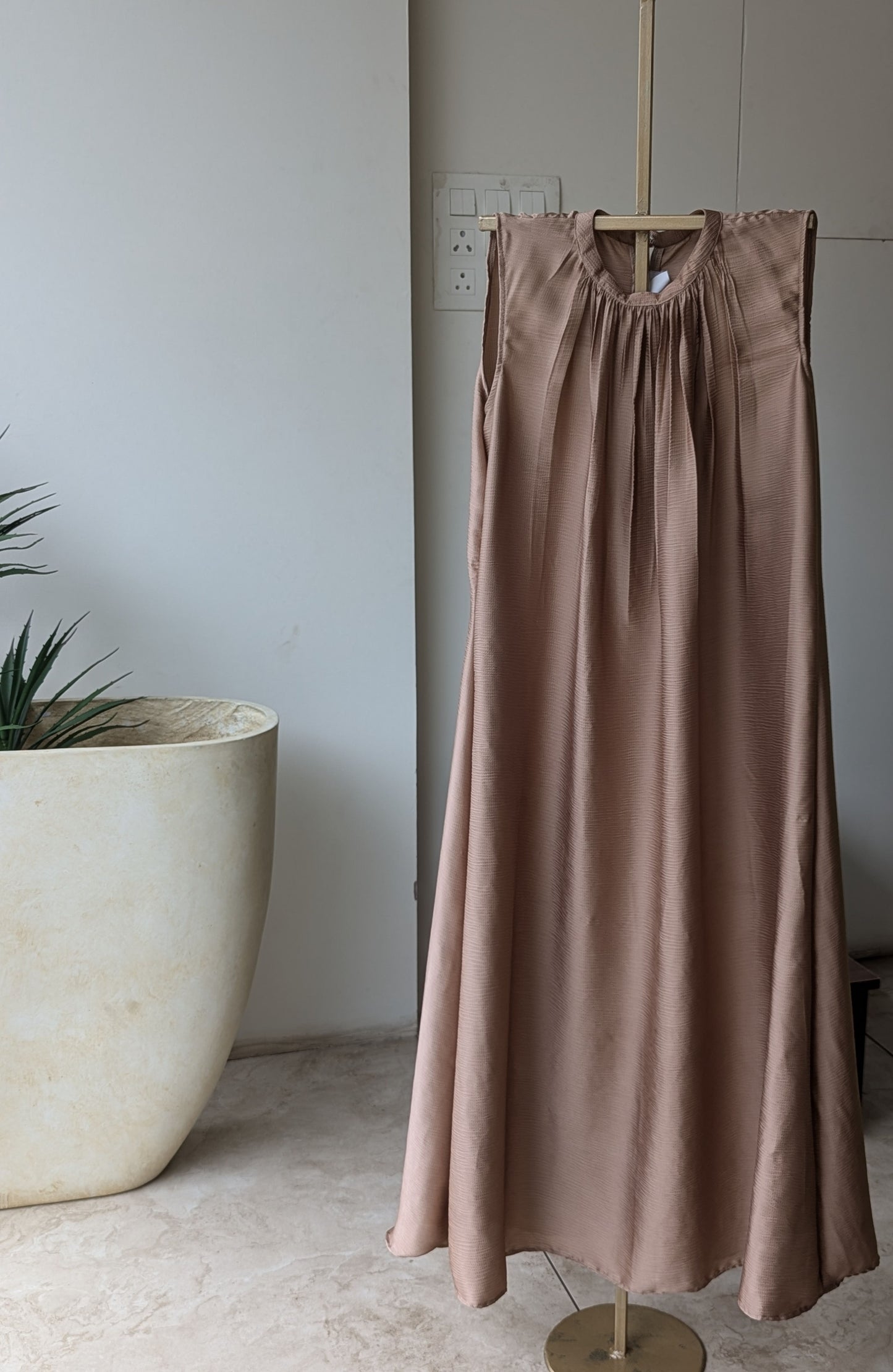 Crushed Satin Aline Dress Beige Color