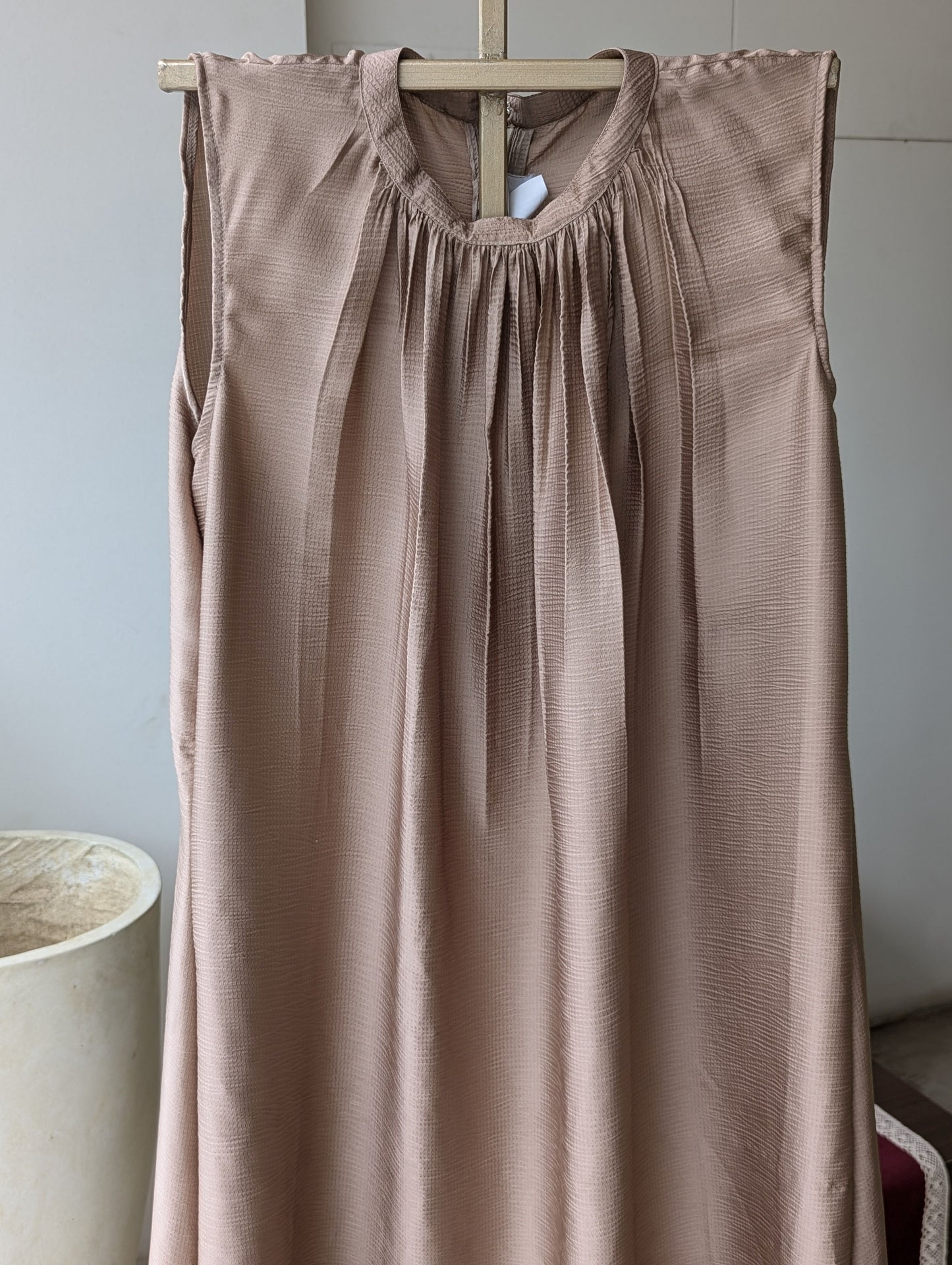 Crushed Satin Aline Dress Beige Color