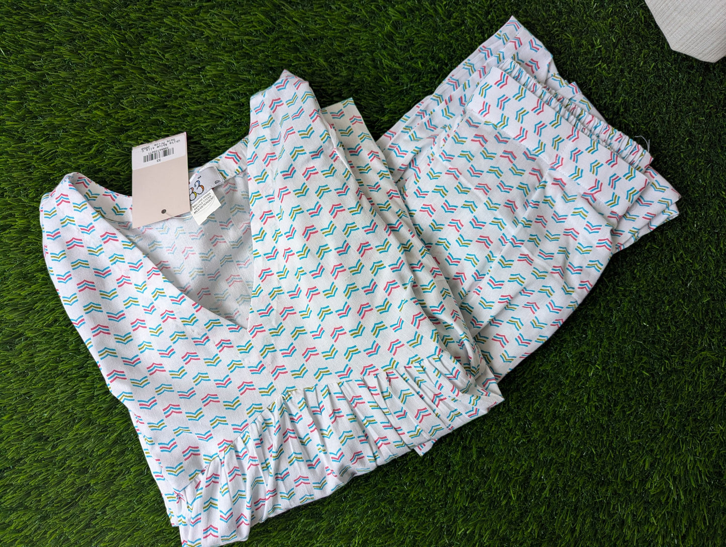 White And Blue Alia Cut Co-Ord Set