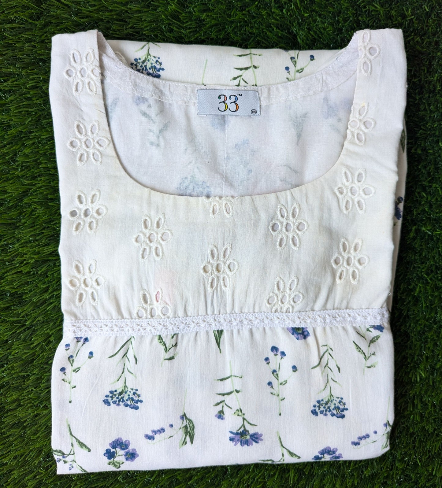White Hakoba And Blue Floral Kurti