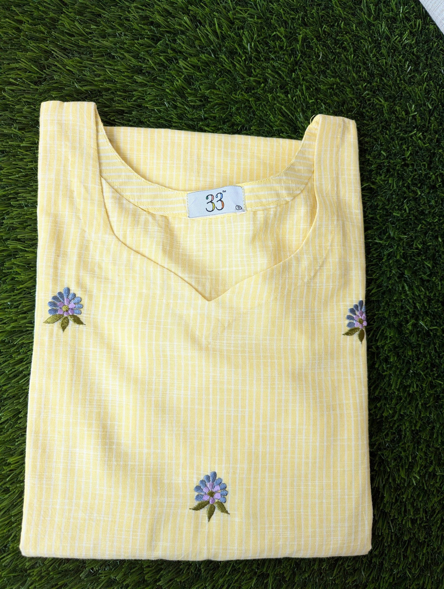 Handloom Cotton Yellow Embroidery Kurti