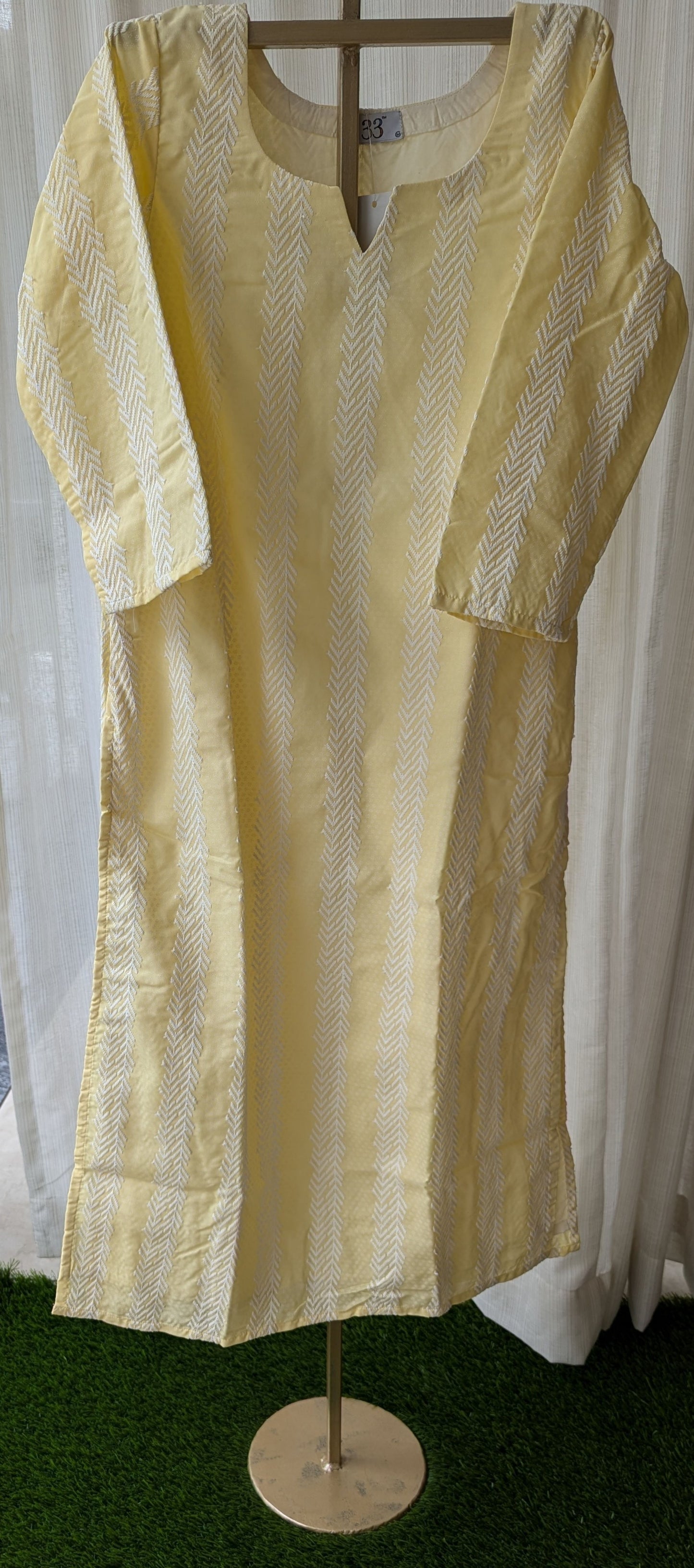 Pastel Yellow Stripe Kurti