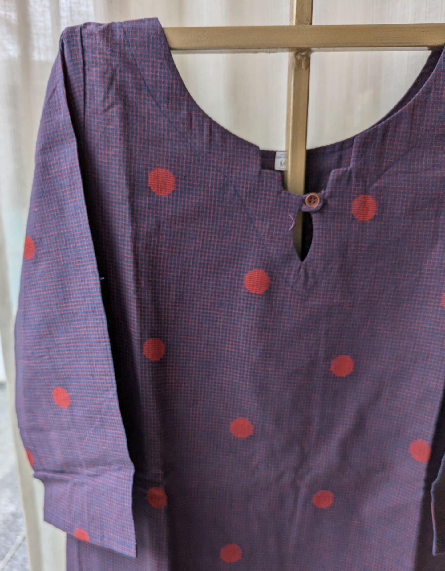 Dark Purple Cotton Check Kurta