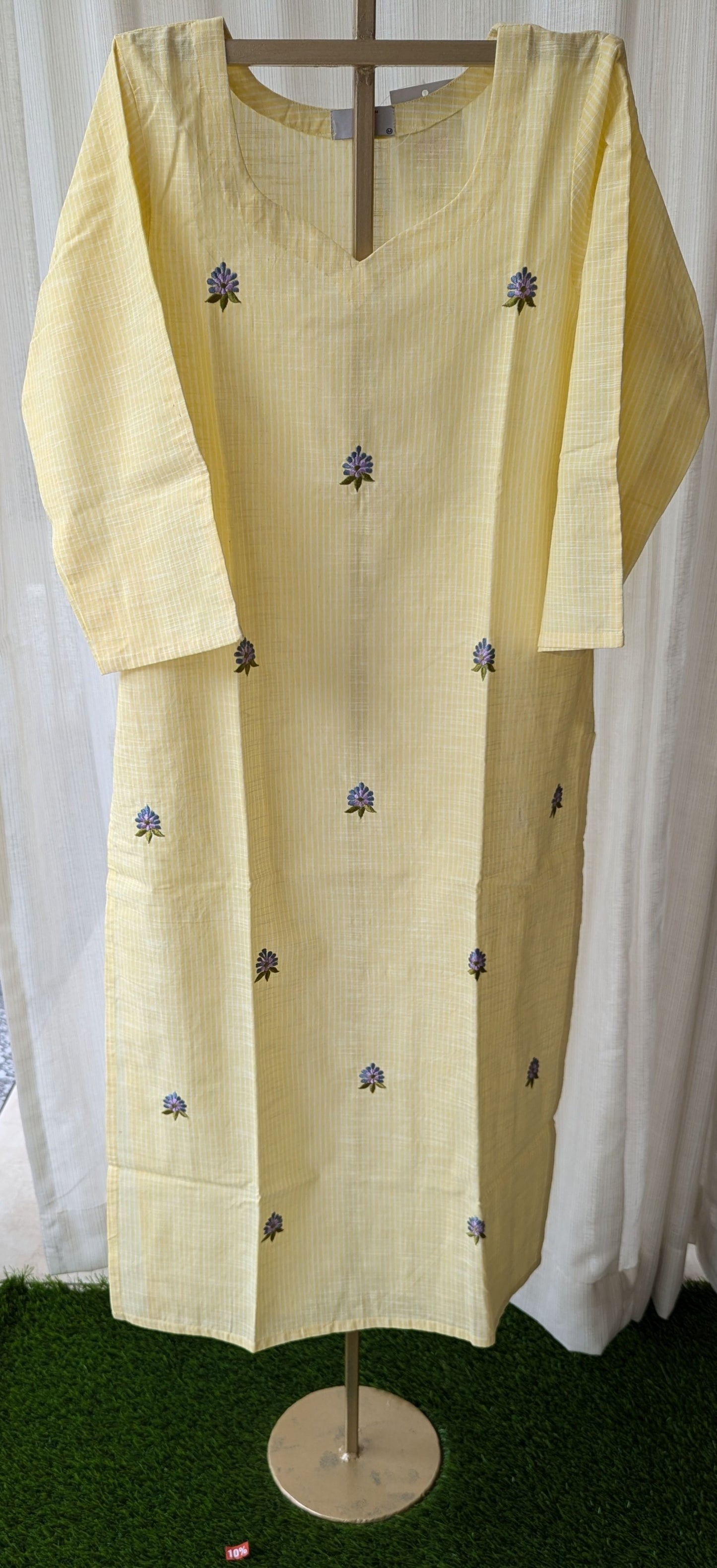 Handloom Cotton Yellow Embroidery Kurti