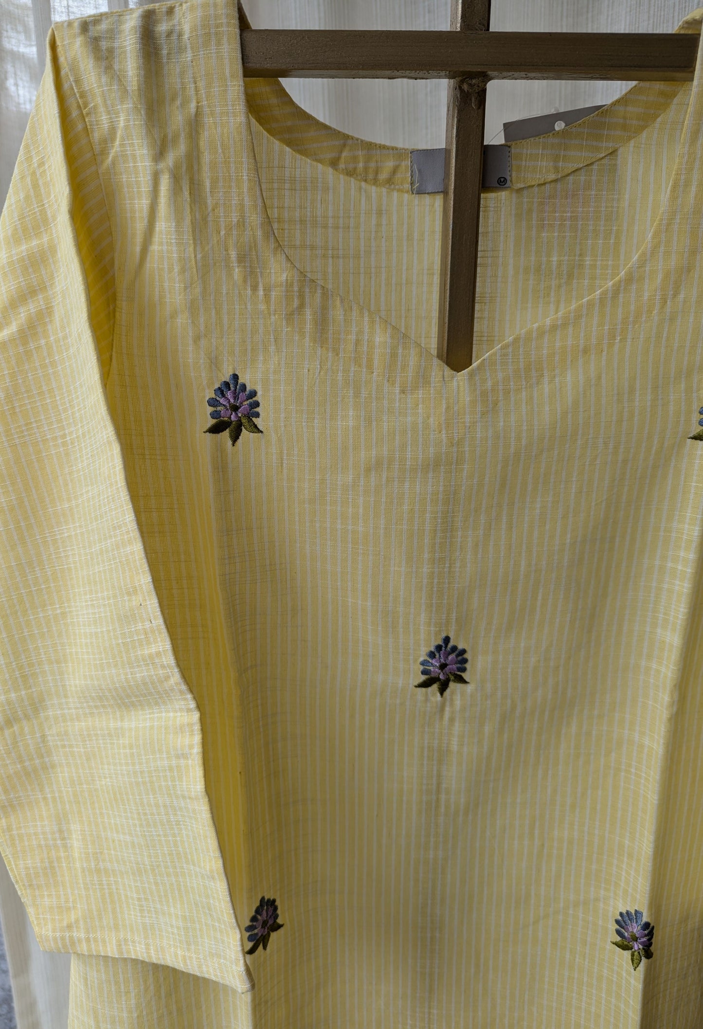 Handloom Cotton Yellow Embroidery Kurti