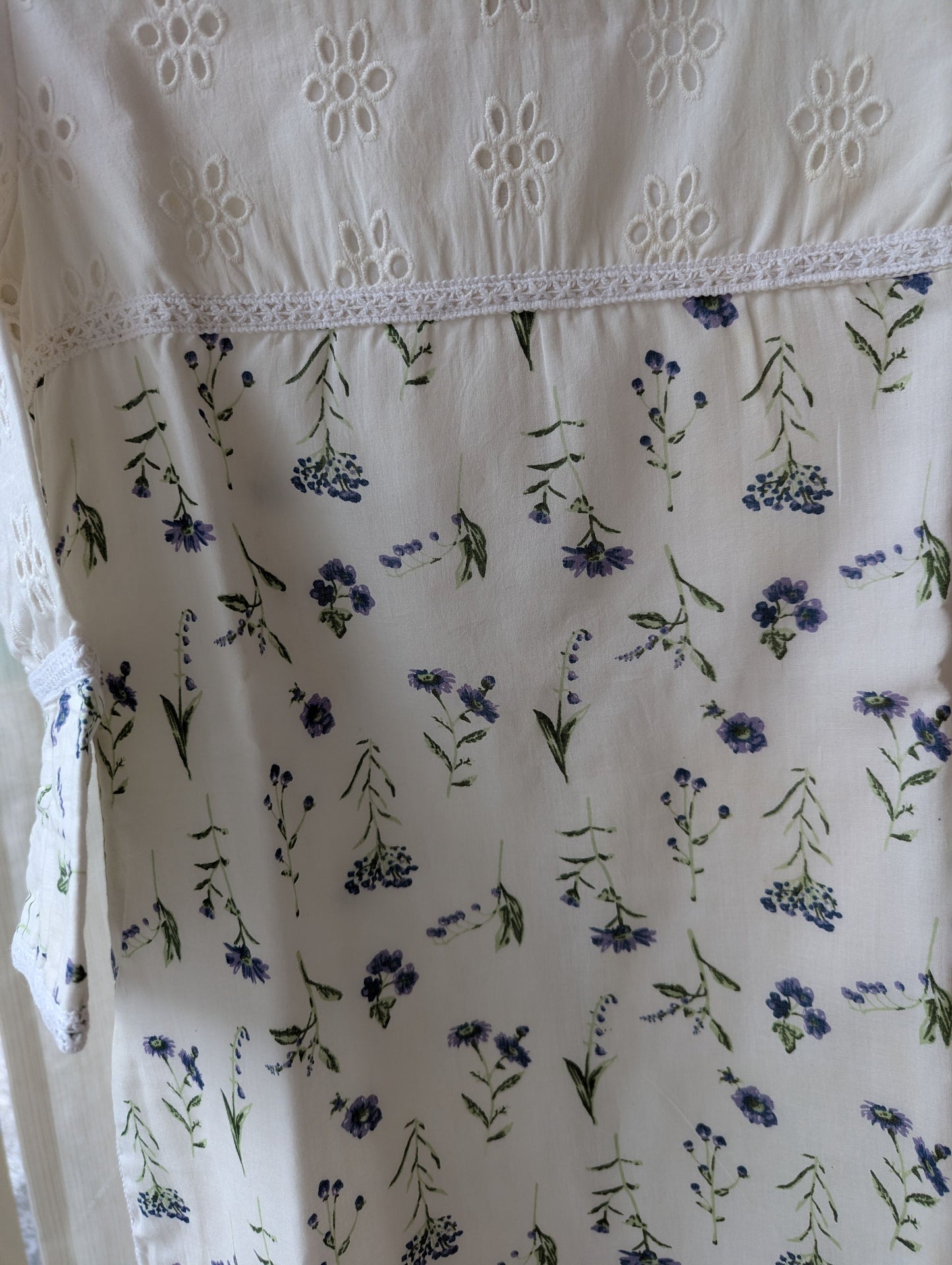 White Hakoba And Blue Floral Kurti