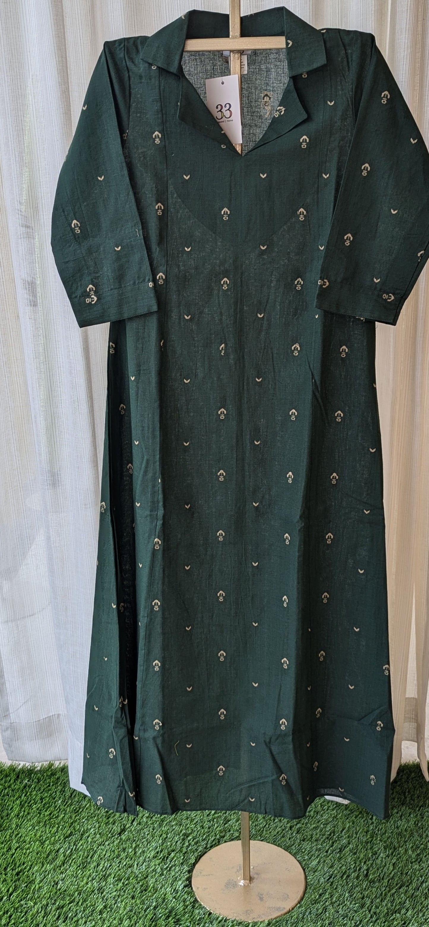 Bottle Green Cotton Aline Kurti