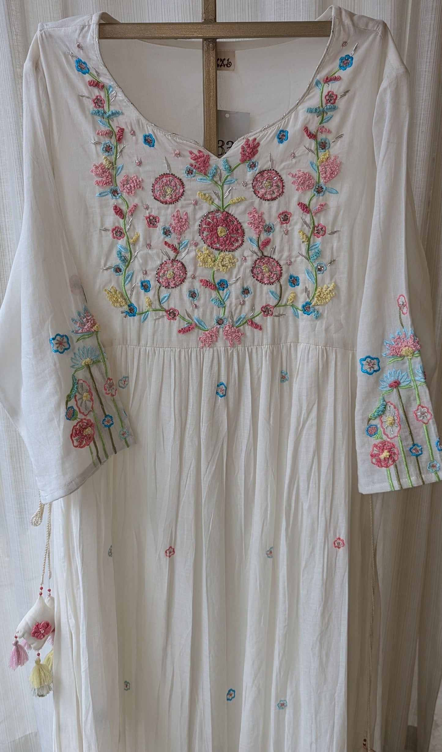 Mul Cotton White Multi Embroidery Dress