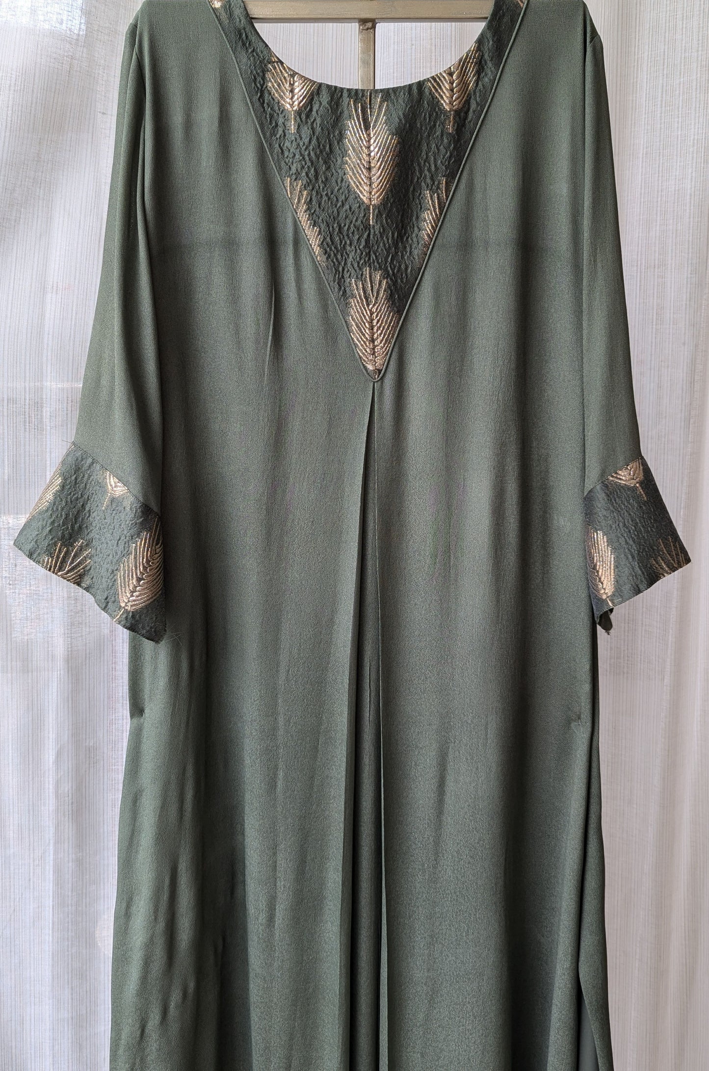 Olive Green Crepe Georgete Semi Partywear Dress
