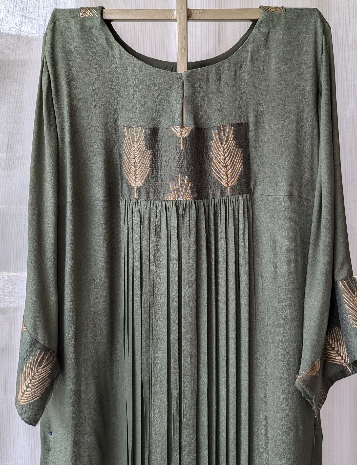 Olive Green Crepe Georgete Semi Partywear Dress