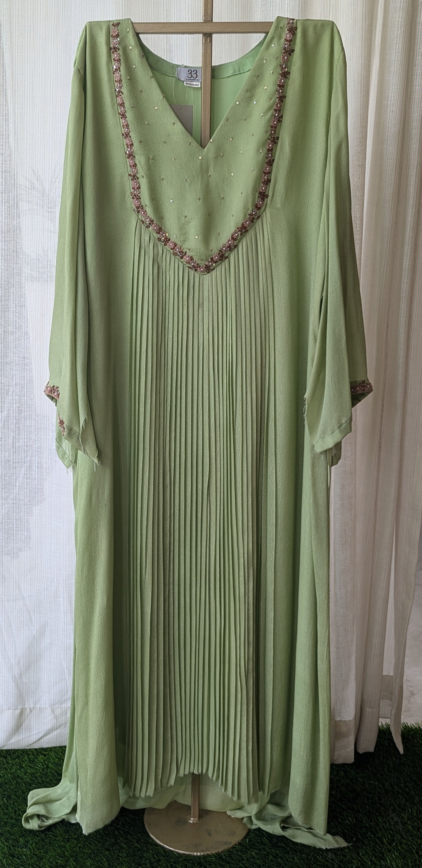 Crepe Georgete Green Hand Work Semi Partywear Aline Top