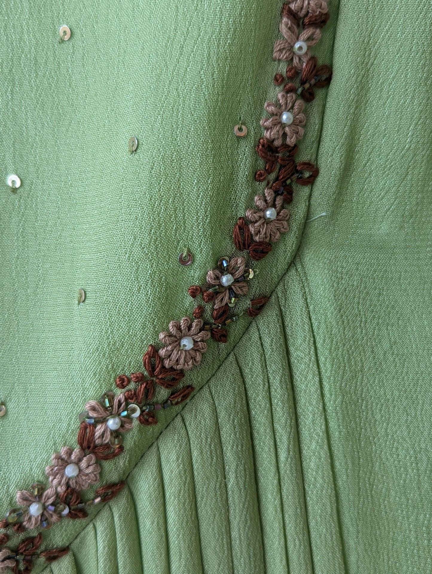 Crepe Georgete Green Hand Work Semi Partywear Aline Top