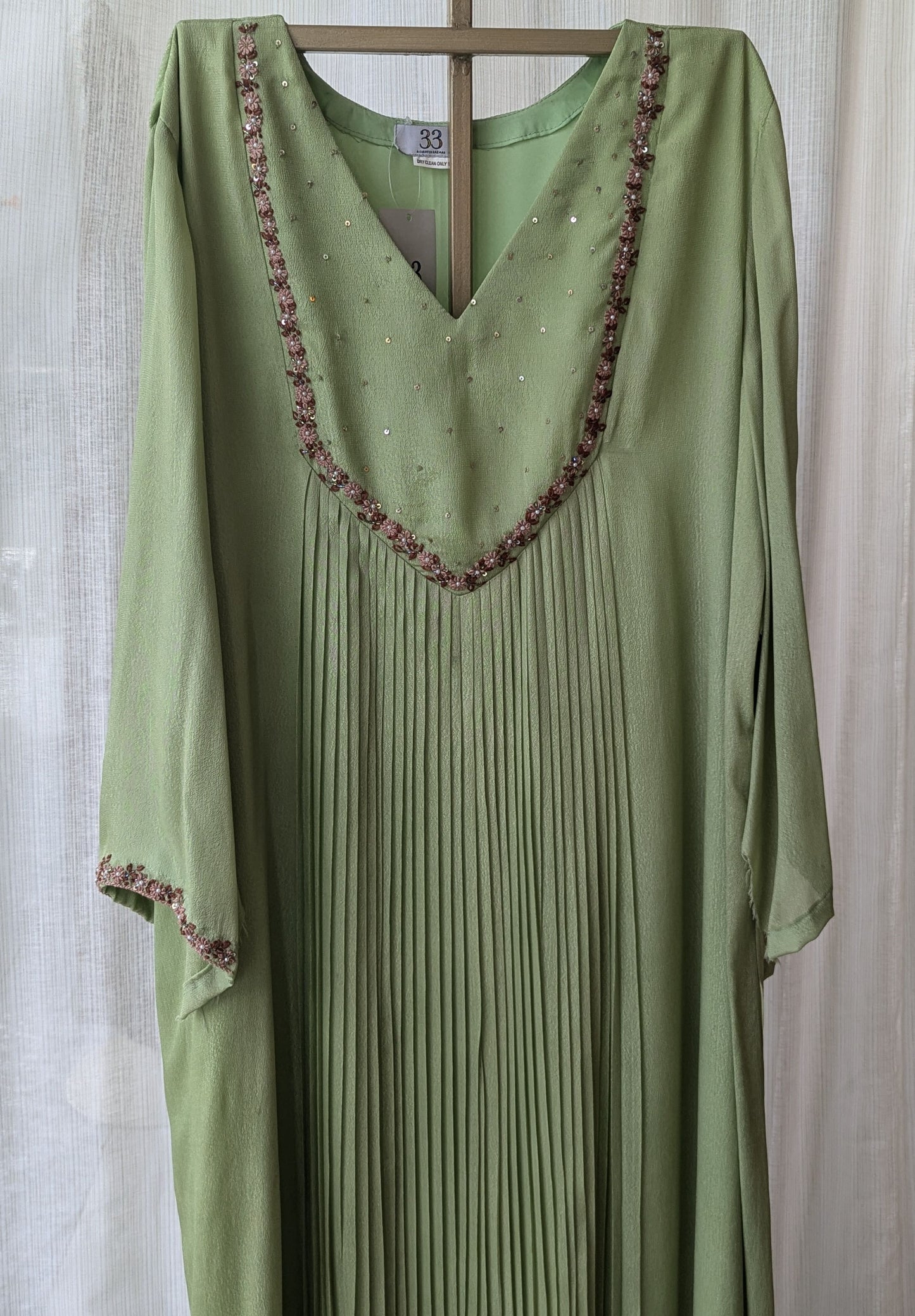 Crepe Georgete Green Hand Work Semi Partywear Aline Top
