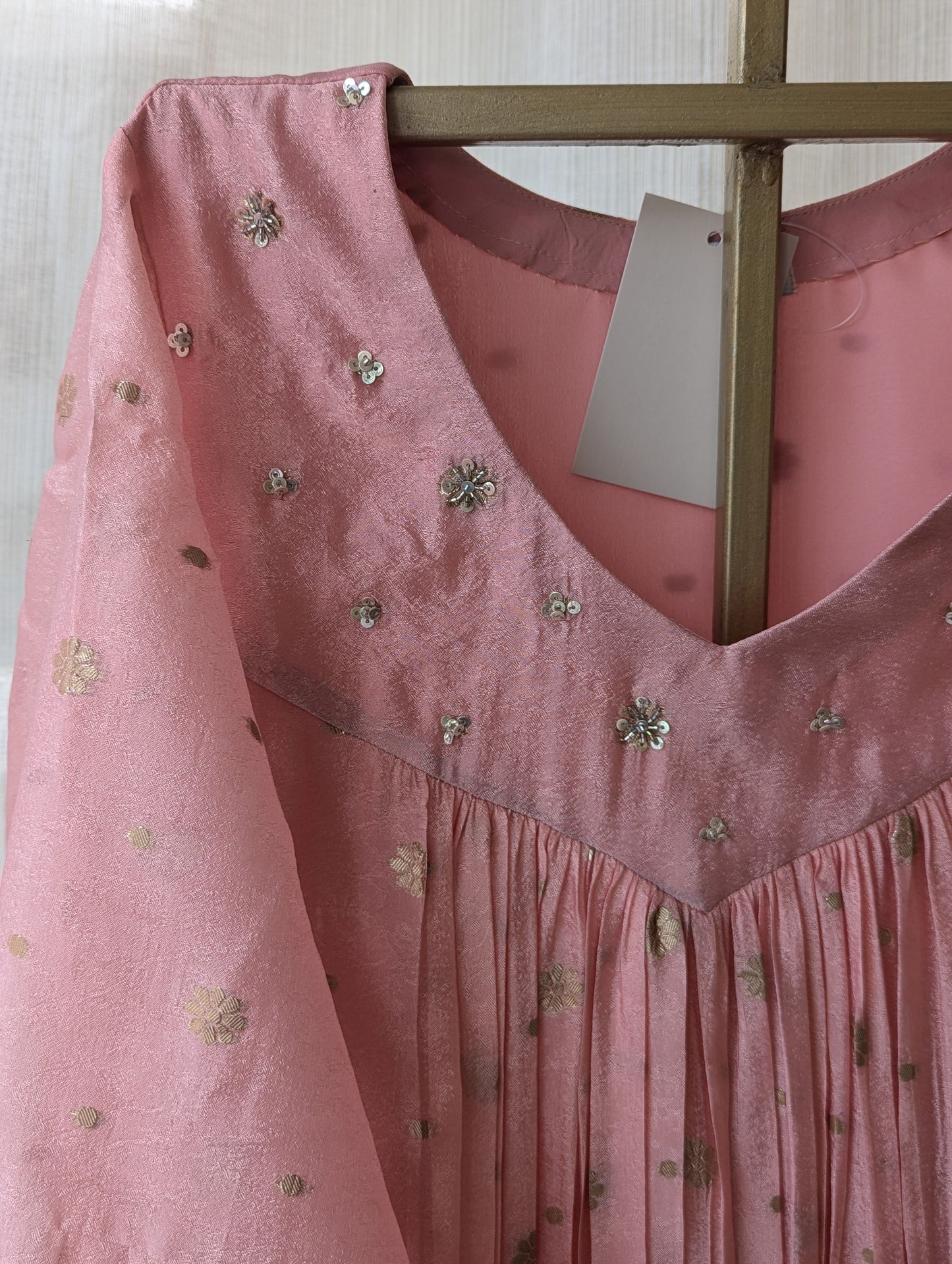 German Tissue Buta pink Semi Party Wear Dress
