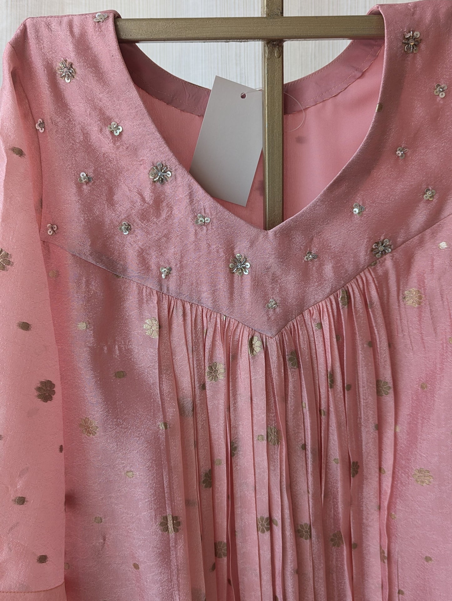 German Tissue Buta pink Semi Party Wear Dress