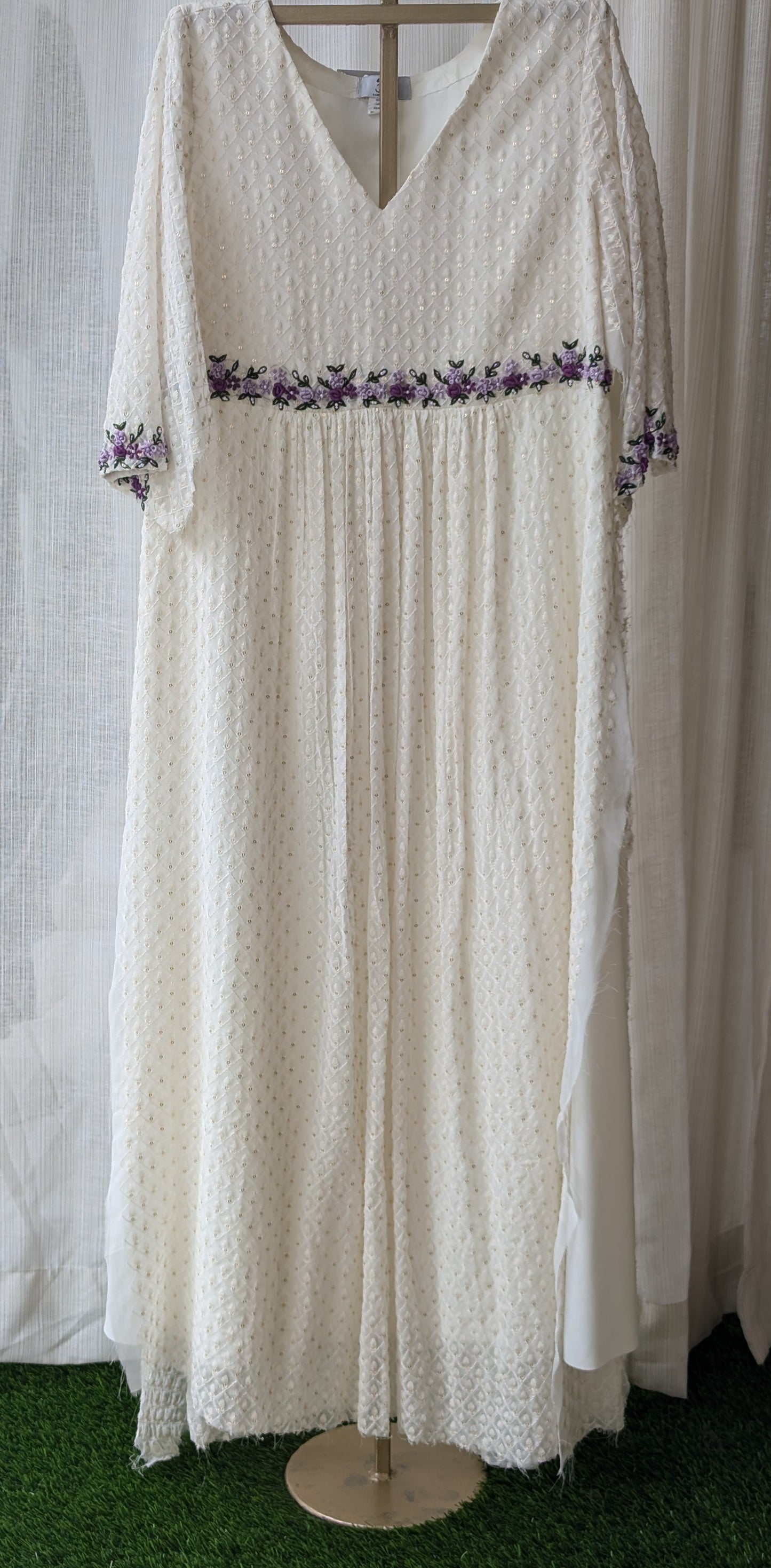 White Chikankari Hand Work Semi Party Wear Top