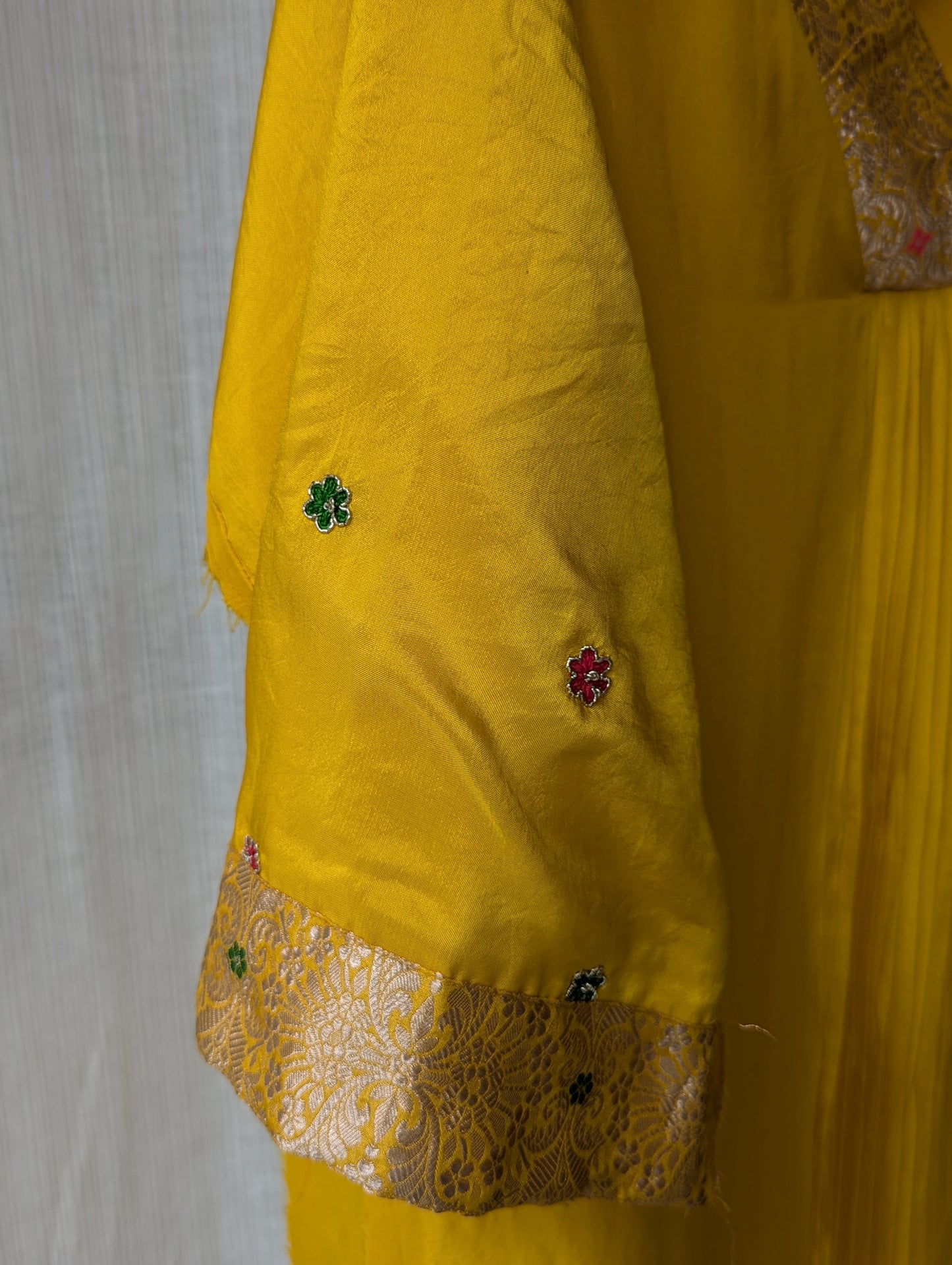 Yellow Uppada Silk Banarasi Neck Semi Party Wear Top