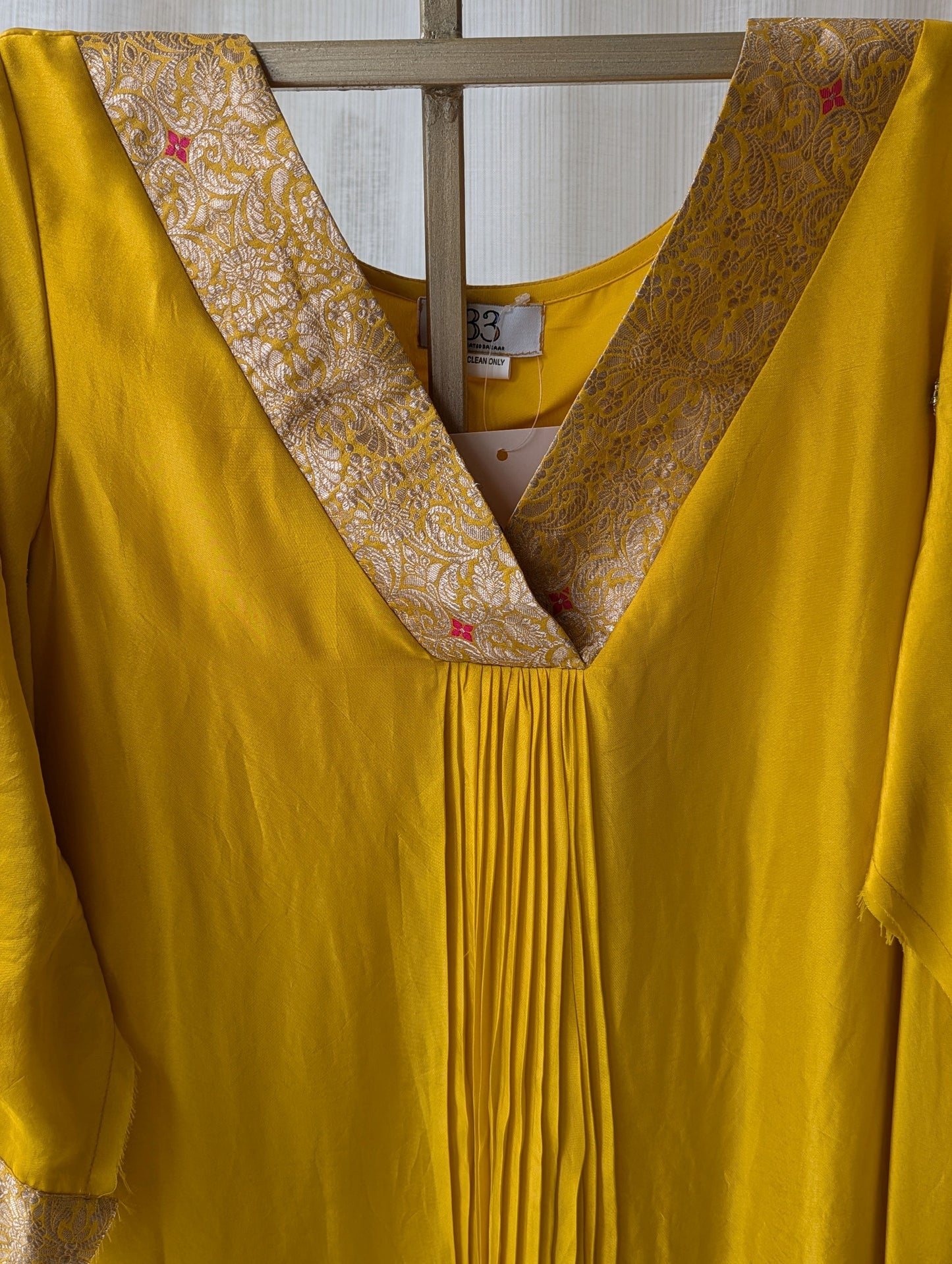 Yellow Uppada Silk Banarasi Neck Semi Party Wear Top