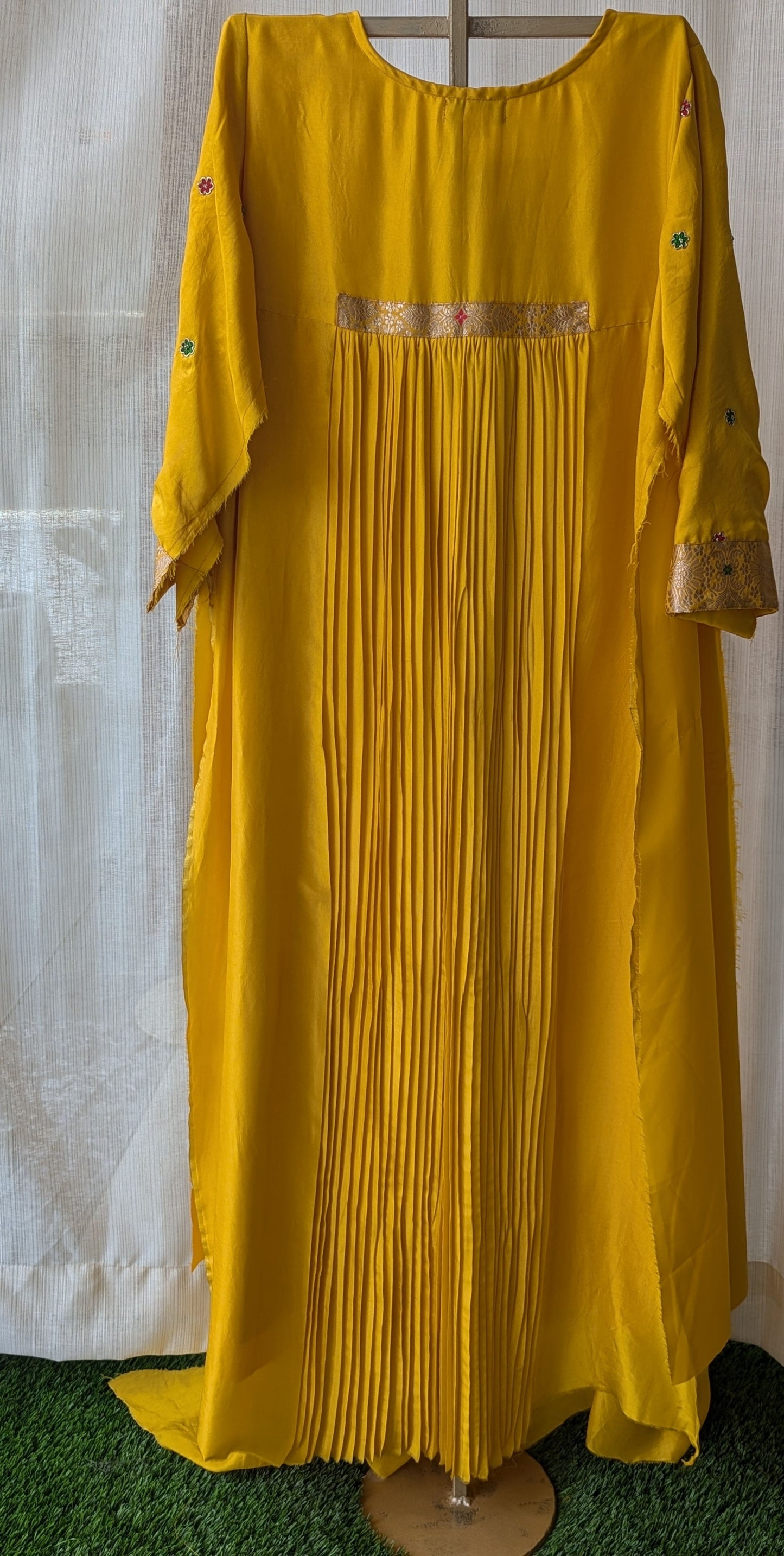 Yellow Uppada Silk Banarasi Neck Semi Party Wear Top
